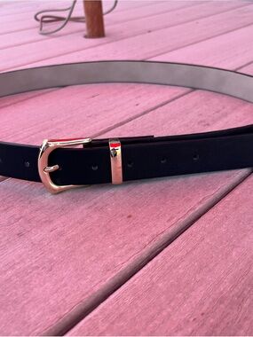 Vince Camino Classic Black Leather Belt with Gold Buckle